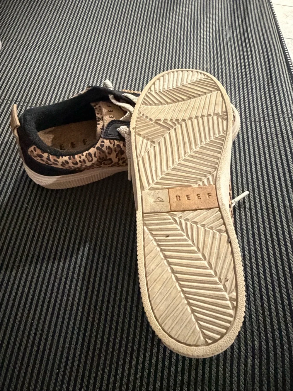 Reef  Leopard Print Sneakers with Black Trim and Cream Laces